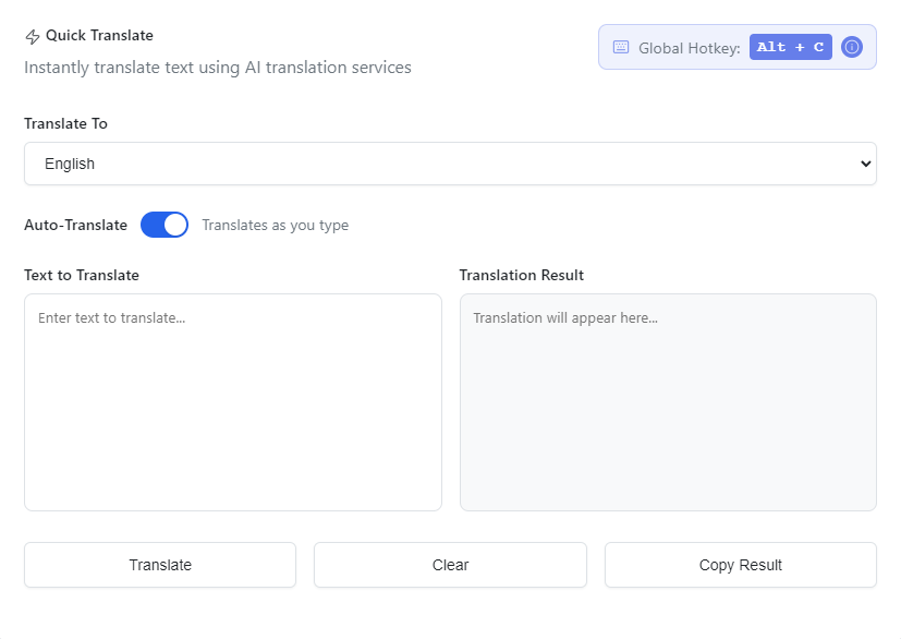 Quick Translate Interface
