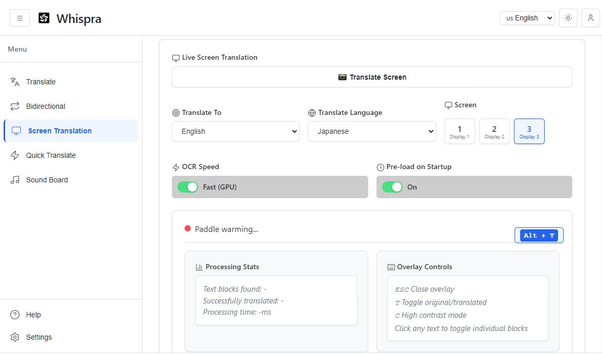 Screen Translation Interface